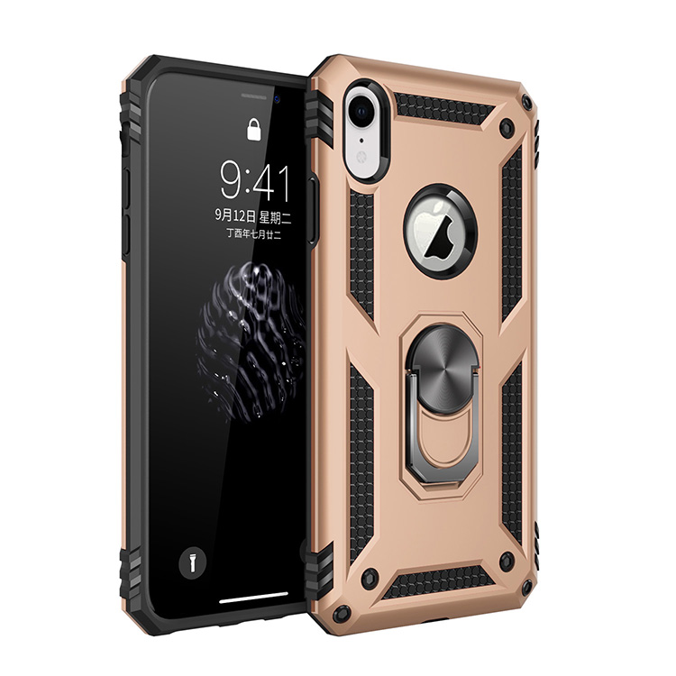 iPhone Xr Tech Armor RING Grip Case with Metal Plate (Gold)